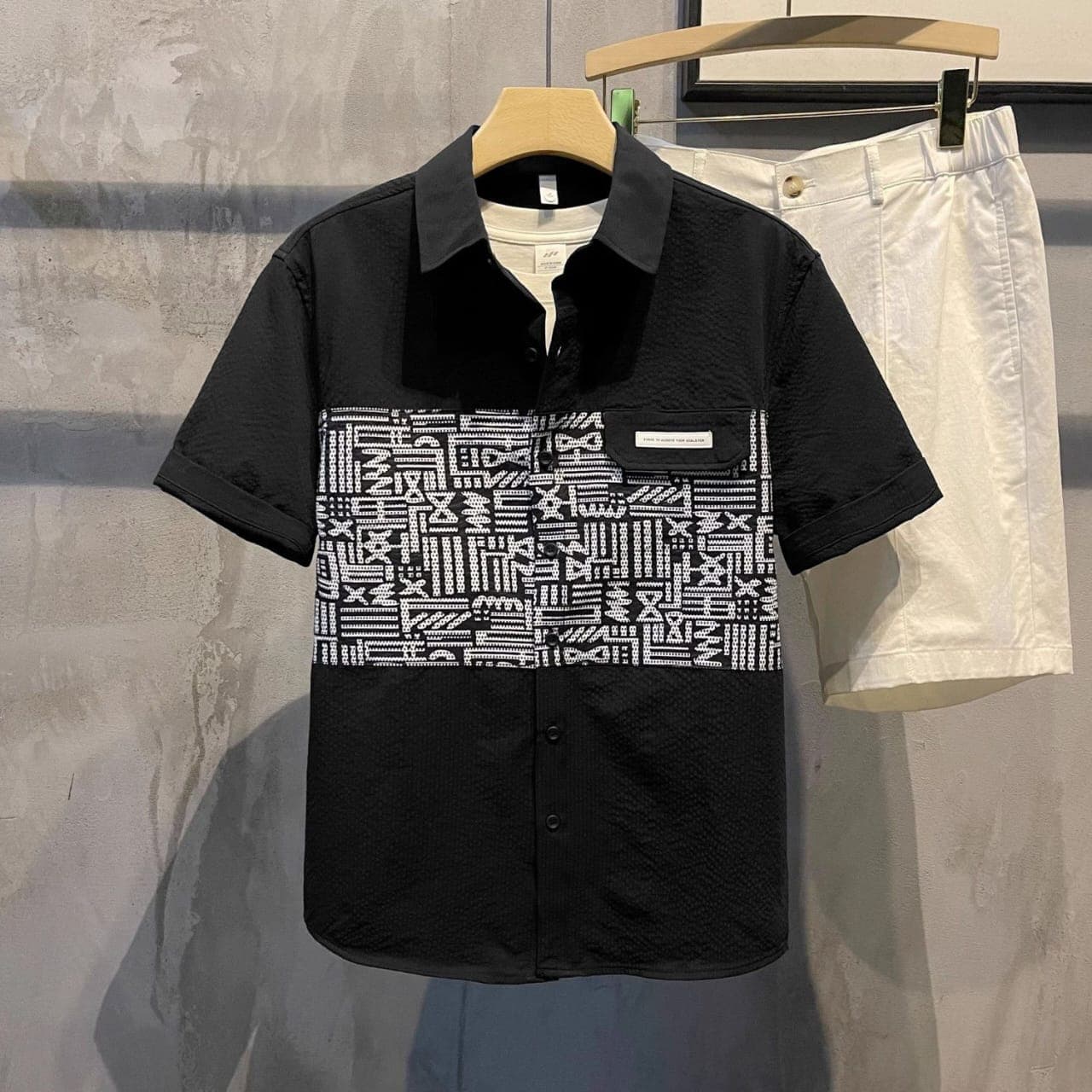 BLACK MEN'S HALF SHIRT  FZI