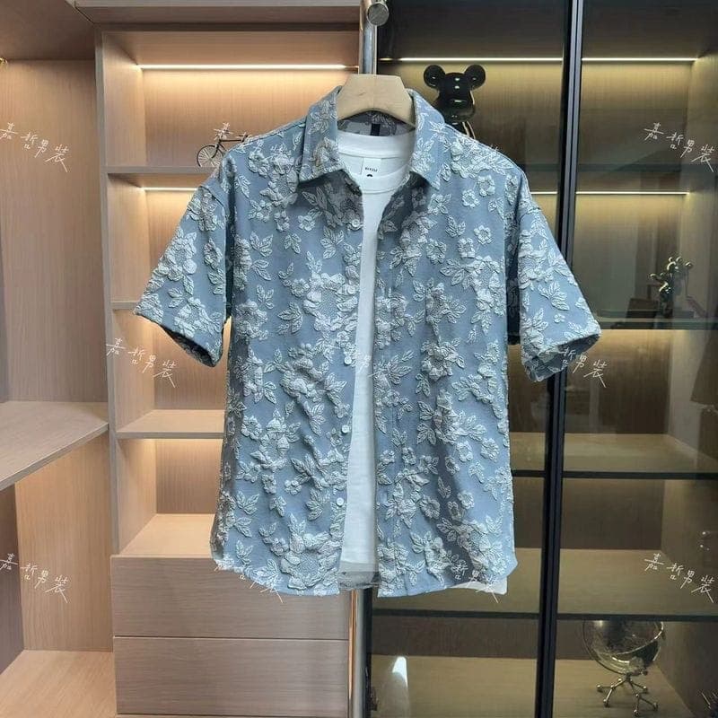 SKYBLUE FLOWER MEN'S HALF SHIRT 
