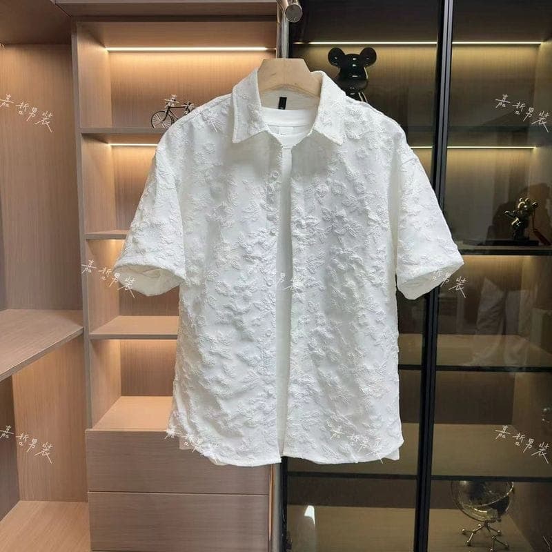 WHITE FLOWER MEN'S HALF SHIRT 