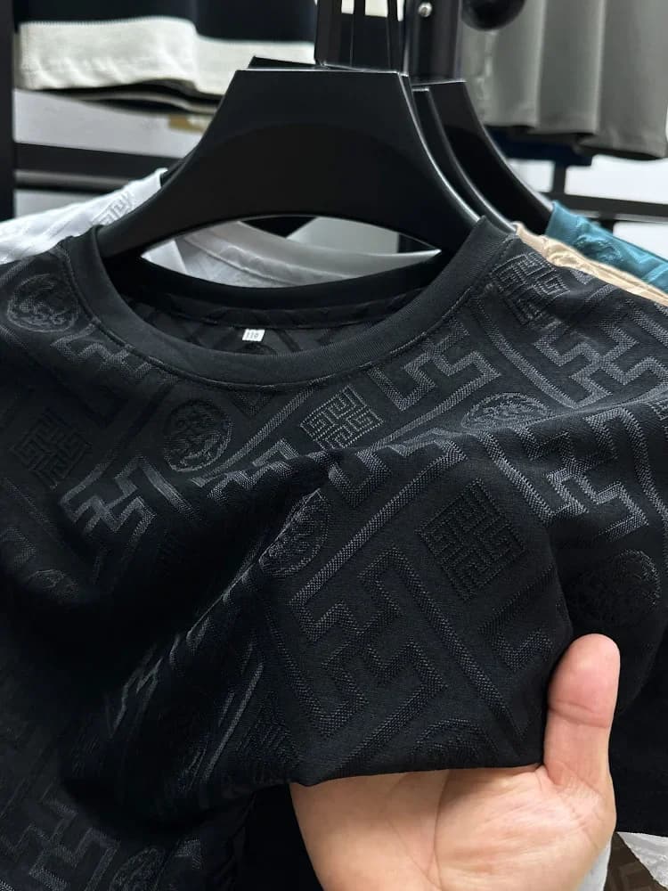  BLACK high-end design men's T-shirt round neck exquisite jacquard short sleeved summer fashion casual elastic men's clothing